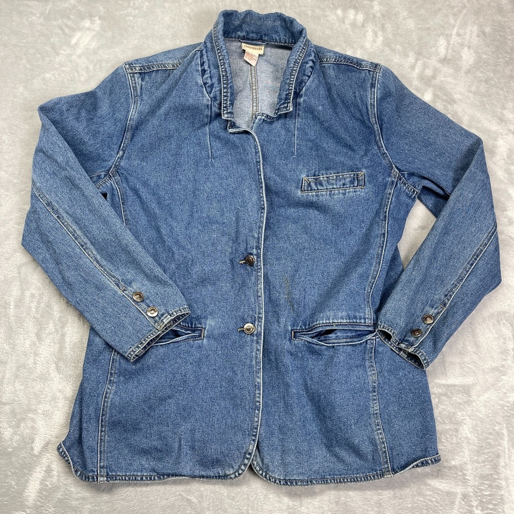 Crossroads Workwear Jacket Womens L Blue Denim Long Sleeve Collared Button Front